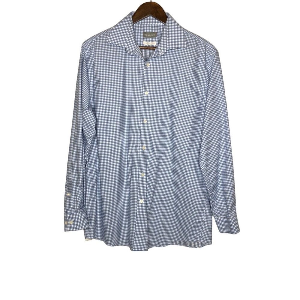 Michael Kors Blue Button Down Regular Fit Airsoft Stretch Size 16 32/33 Non Iron